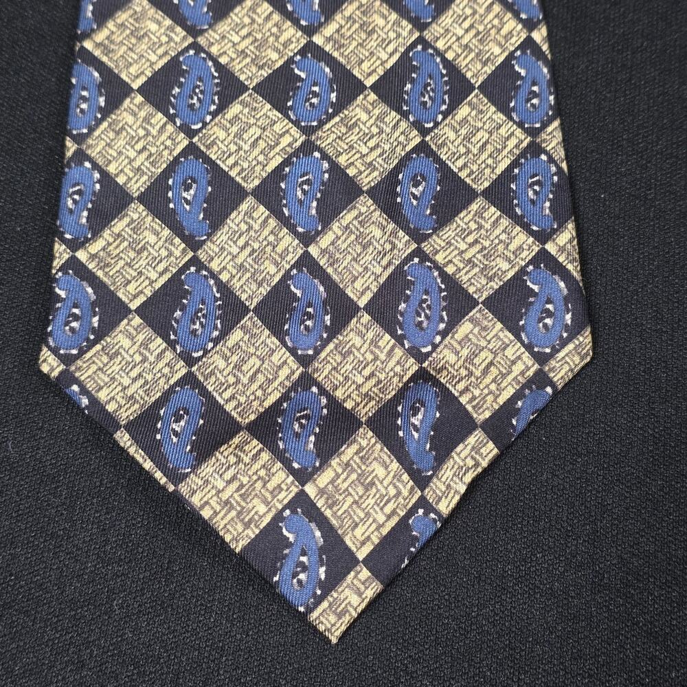 Albert Nipon Men's Black Blue Gold Italian Silk Paisley Diamond Tie